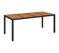 vidaXL Mesa de jardín superficie de madera ratán PE negro 190x90x75 cm