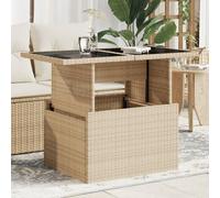 vidaXL Mesa de jardín superficie de vidrio ratán PE beige 100x55x73 cm