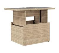 vidaXL Mesa de jardín superficie de vidrio, ratán PE beige 100x55x73 cm