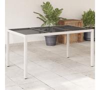vidaXL Mesa de jardín con superficie de vidrio, ratán PE blanco 150x90x75 cm