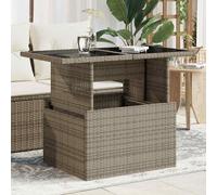 vidaXL Mesa de jardín superficie de vidrio ratán PE gris 100x55x73 cm