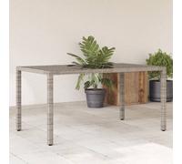 vidaXL Mesa de jardín superficie de vidrio ratán PE gris 150x90x75 cm