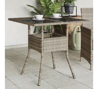 vidaXL Mesa de jardín superficie de vidrio ratán PE gris 80x80x75 cm