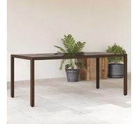 Mesa de jardín vidaXL con superficie de vidrio, color marrón, 190x90x75 cm, fabricada en ratán sintético