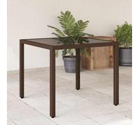 vidaXL Mesa de jardín superficie de vidrio ratán PE marrón 90x90x75 cm