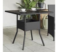 vidaXL Mesa de jardín superficie de vidrio ratán PE negro 80x80x75 cm