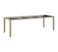 vidaXL Mesa de jardín superficie de vidrio ratán sintético beige