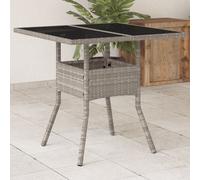 vidaXL Mesa de jardín superficie de vidrio y ratán PE gris 80x80x75 cm