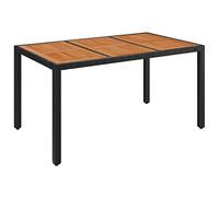 vidaXL Mesa de jardín Superficie de madera y ratán PE Negro 150x90x75 cm