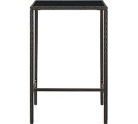 vidaXL Mesa de jardín tipo bar, color marrón, 70x70x110 cm, fabricada en ratán sintético y con superficie de vidrio