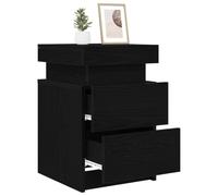 vidaXL Mesa de Noche Moderna de Roble Negro Iluminación LED y Amplio Almacenamiento Mesita Elegante para Decoración de Dormitorio Organización Muebles Pequeños Madera Elaborada Gabinete Contempor