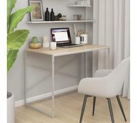 vidaXL Mesa de ordenador, color blanco y aspecto roble, 110x60x70 cm, material de madera. - Mesa para ordenador - Mesas para ordenador - Escritorio para ordenador - Escritorios para ordenador