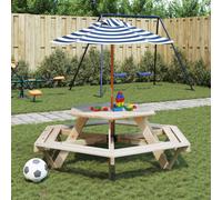 vidaXL Mesa de picnic hexagonal 6 niños agujero sombrilla madera abeto