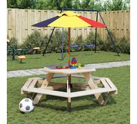vidaXL Mesa de picnic hexagonal 6 niños agujero sombrilla madera abeto