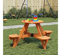 vidaXL Mesa de picnic para 4 niños agujero para sombrilla madera abeto
