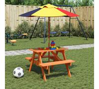 vidaXL Mesa de picnic para 4 niños agujero para sombrilla madera abeto