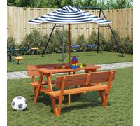 vidaXL Mesa de picnic para 4 niños agujero para sombrilla madera abeto