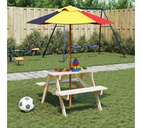 vidaXL Mesa de picnic para 4 niños agujero para sombrilla madera abeto