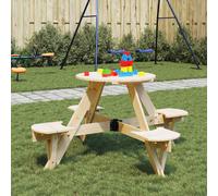vidaXL Mesa de picnic para 4 niños agujero para sombrilla madera abeto