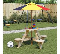 vidaXL Mesa de picnic para 4 niños agujero para sombrilla madera abeto