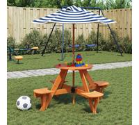 vidaXL Mesa de picnic para 4 niños agujero para sombrilla madera abeto