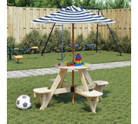vidaXL Mesa de picnic para 4 niños agujero para sombrilla madera abeto