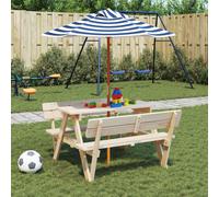 vidaXL Mesa de picnic para 4 niños agujero para sombrilla madera abeto