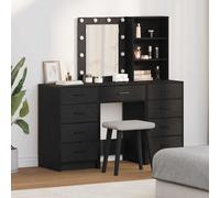 vidaXL Mesa de tocador con cajón 3 pcs Negro Madera contrachapada