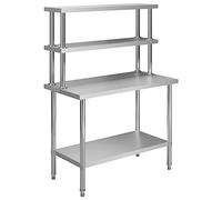 vidaXL Mesa de Trabajo de Cocina con Estante Tabla Preparar Comidas Tablero Mueble Auxiliar Banco Hostelería Restaurante Almacenar Acero INOX