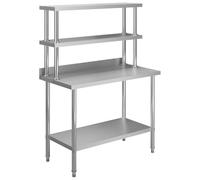 vidaXL Mesa de Trabajo de Cocina con Estante Tabla Preparar Comidas Tablero Mueble Auxiliar Hostelería Restaurante Almacenar Acero INOX