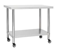 vidaXL Mesa de trabajo de cocina con ruedas 80 x 60 x 85 cm de acero inoxidable