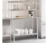 vidaXL Mesa de trabajo para cocina con estante acero inox 110x55x150cm
