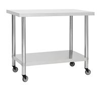 vidaXL Mesa de Trabajo para Cocina con Ruedas Preparación de Comida Hostelería Garajes Banco Restaurante Escuela Comercial Acero INOX 100x60x85 cm