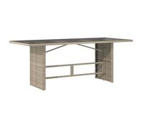 vidaXL Mesa jardín superficie vidrio ratán PE gris claro 190x80x74 cm