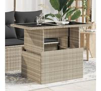 vidaXL Mesa jardín superficie vidrio ratán PE gris claro 100x55x73 cm