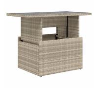 vidaXL Mesa jardín superficie vidrio ratán PE gris claro 100x55x73 cm