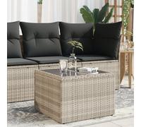 vidaXL Mesa jardín superficie vidrio ratán PE gris claro 55x55x37 cm