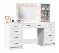 vidaXL Mesa de tocador 3 piezas con espejo LED Madera de ingeniería Armario moderno