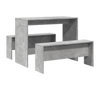 vidaXL Mesa y bancos de comedor 3 pzas madera ingeniería gris hormigón