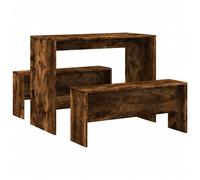 vidaXL Mesa y bancos de comedor 3 pzas madera ingeniería roble ahumado