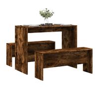 vidaXL Mesa y bancos de comedor 3 pzas madera ingeniería roble ahumado