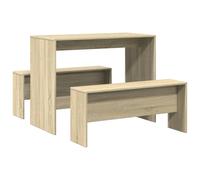 vidaXL Mesa y bancos de comedor 3 pzas madera ingeniería roble Sonoma