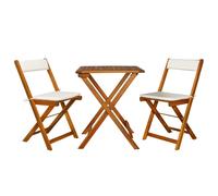vidaXL Mesa y sillas bistró plegables 3 pzas y cojines madera maciza