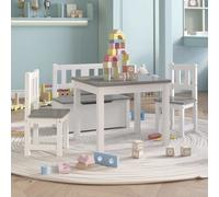 vidaXL Mesa y sillas infantiles 4 piezas MDF blanco y gris