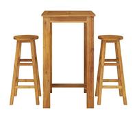 vidaXL Mesa y Taburetes Altos de Jardín 3 pzas, Juego de Muebles de Bar, Mesa Sillas Altas, Mesita Asientos Exterior, Madera Maciza Acacia