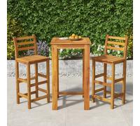 vidaXL Mesa y taburetes altos de jardín 3 pzas madera maciza acacia
