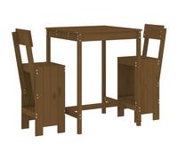 vidaXL Mesa y taburetes altos de jardín 3 pzas madera pino marrón miel