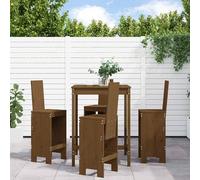 vidaXL Mesa y taburetes altos de jardín 5 pzas madera pino marrón miel