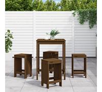 vidaXL Mesa y taburetes altos de jardín 5 pzas madera pino marrón miel