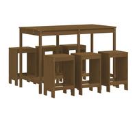 vidaXL Mesa y taburetes altos de jardín 7 pzas madera pino marrón miel